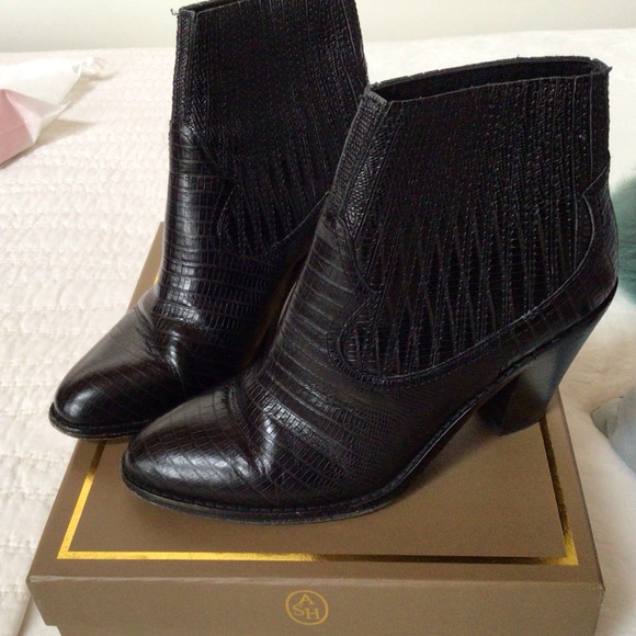 ASH Ilona black leather pull on heeled western ankle boot 38 - Picture 4 of 7